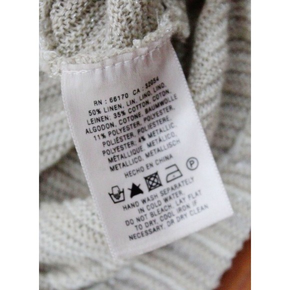 Guinevere Anthropologie Sweater S Cream Linear Gleam Linen Blend Cardigan - Picture 4 of 7